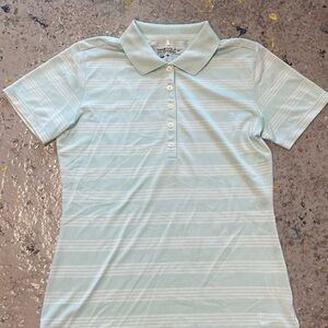 Nike Golf Dri-Fit Pastel Aqua Striped Polo Shirt Women’s Small